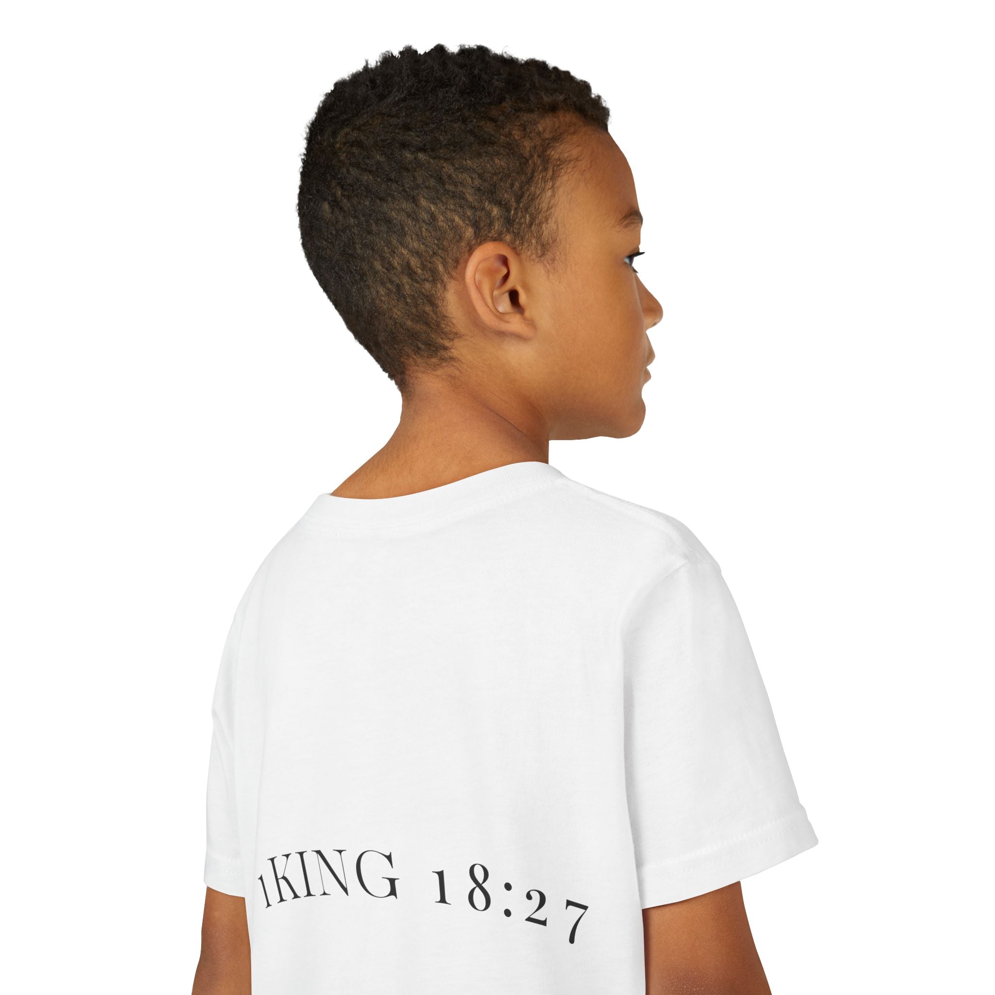 Youth T-Shirt — 1 Kings 18:27 “Don’t Fear Our God Is Strong” (Designed by 12-Year-Old)