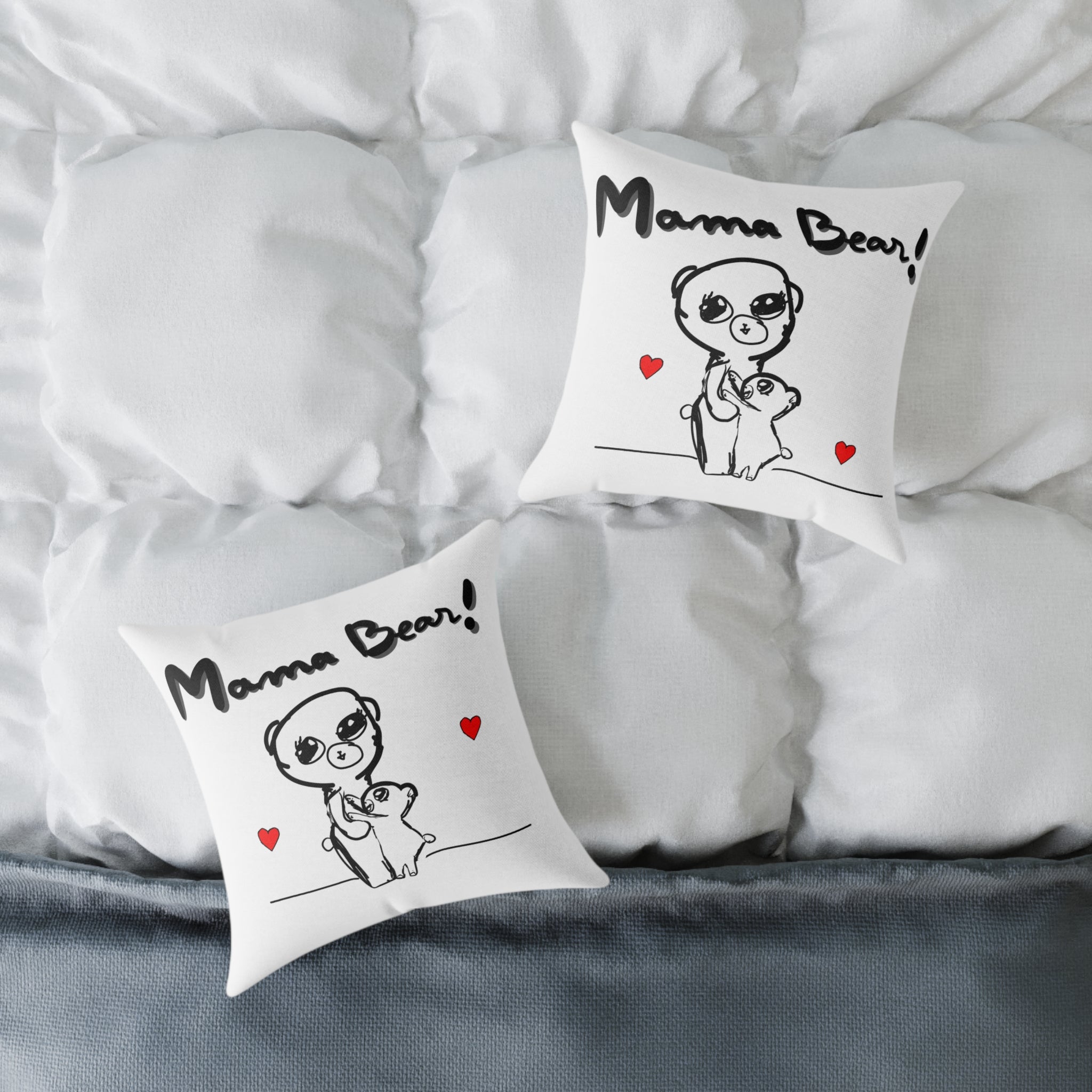 Mama Bear Square Pillow – Cute Mom & Baby Bear Canvas Throw Pillow, Mother’s Day Gift