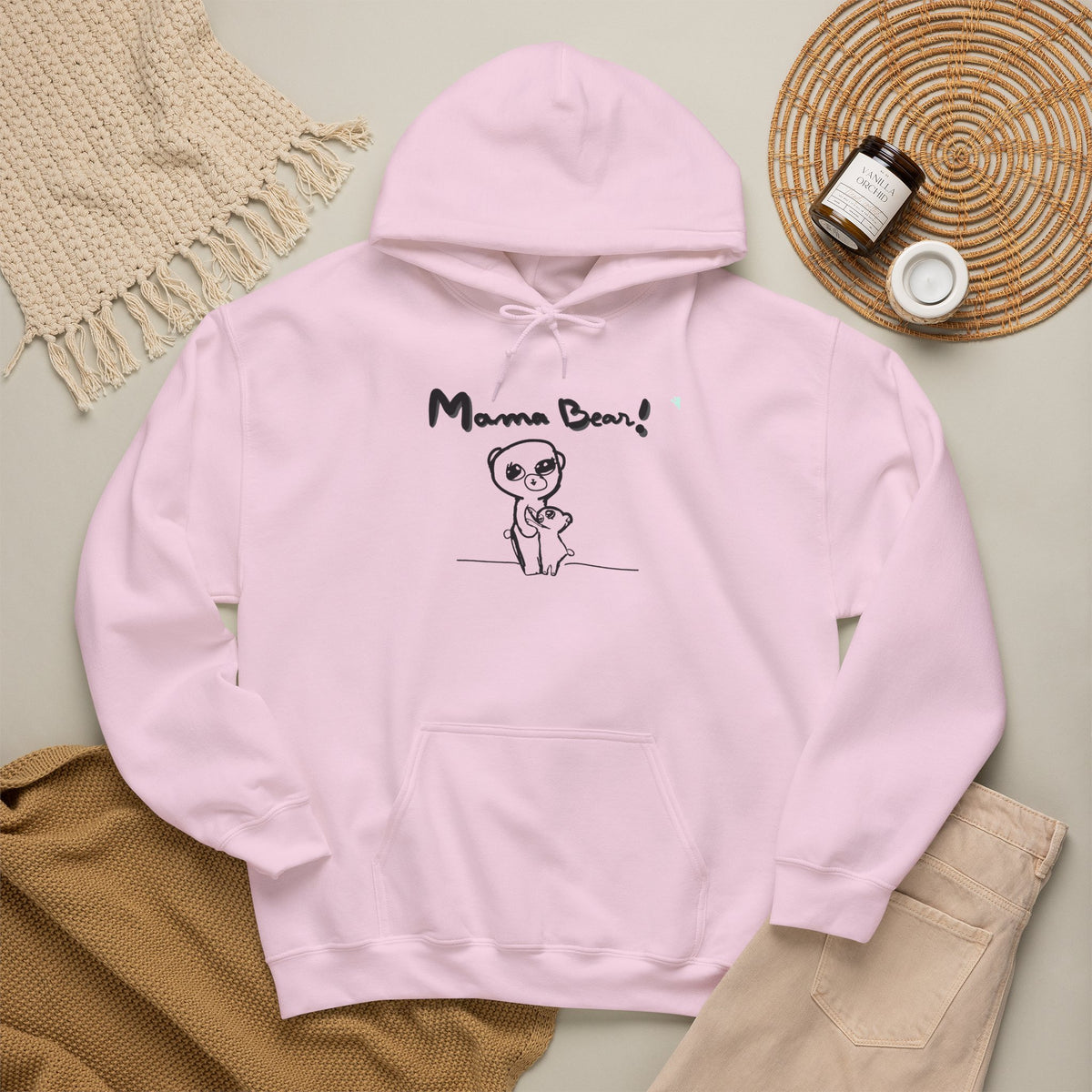 Mama Bear Hoodie — Cute Hand-Drawn Bear "Mama Bear" Graphic Pullover