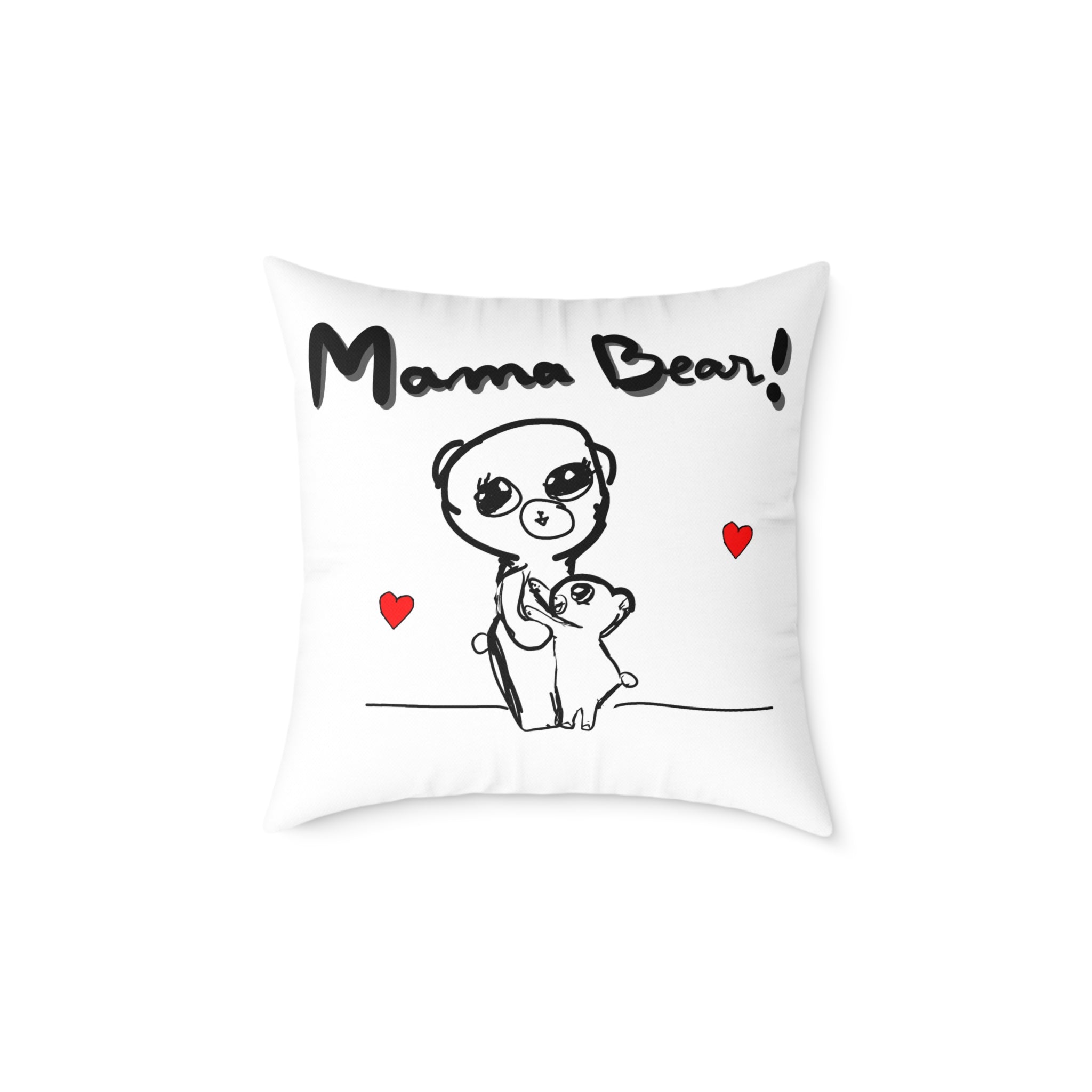 Mama Bear Square Pillow – Cute Mom & Baby Bear Canvas Throw Pillow, Mother’s Day Gift