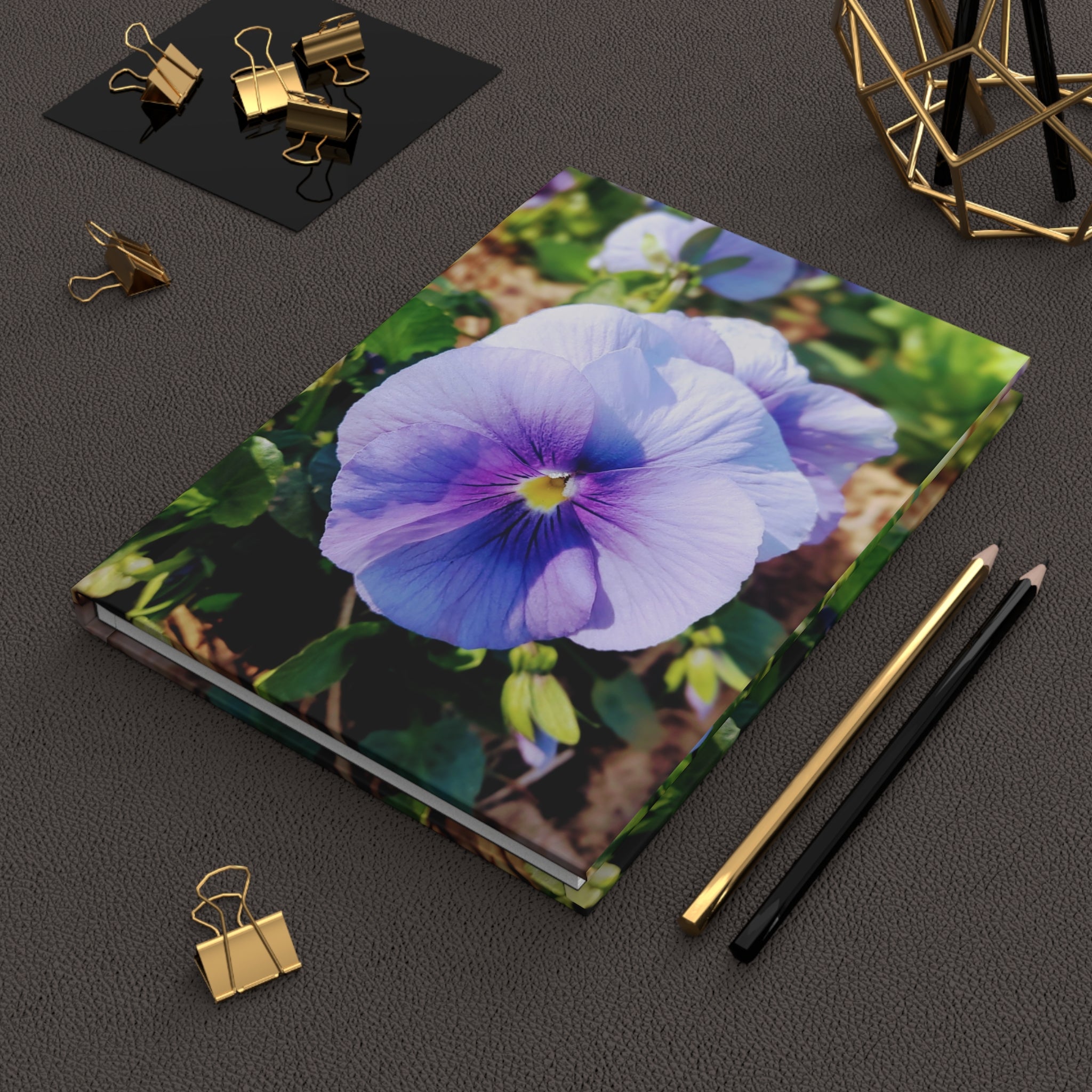 Pansy Blossom Hardcover Journal — Purple Floral Notebook