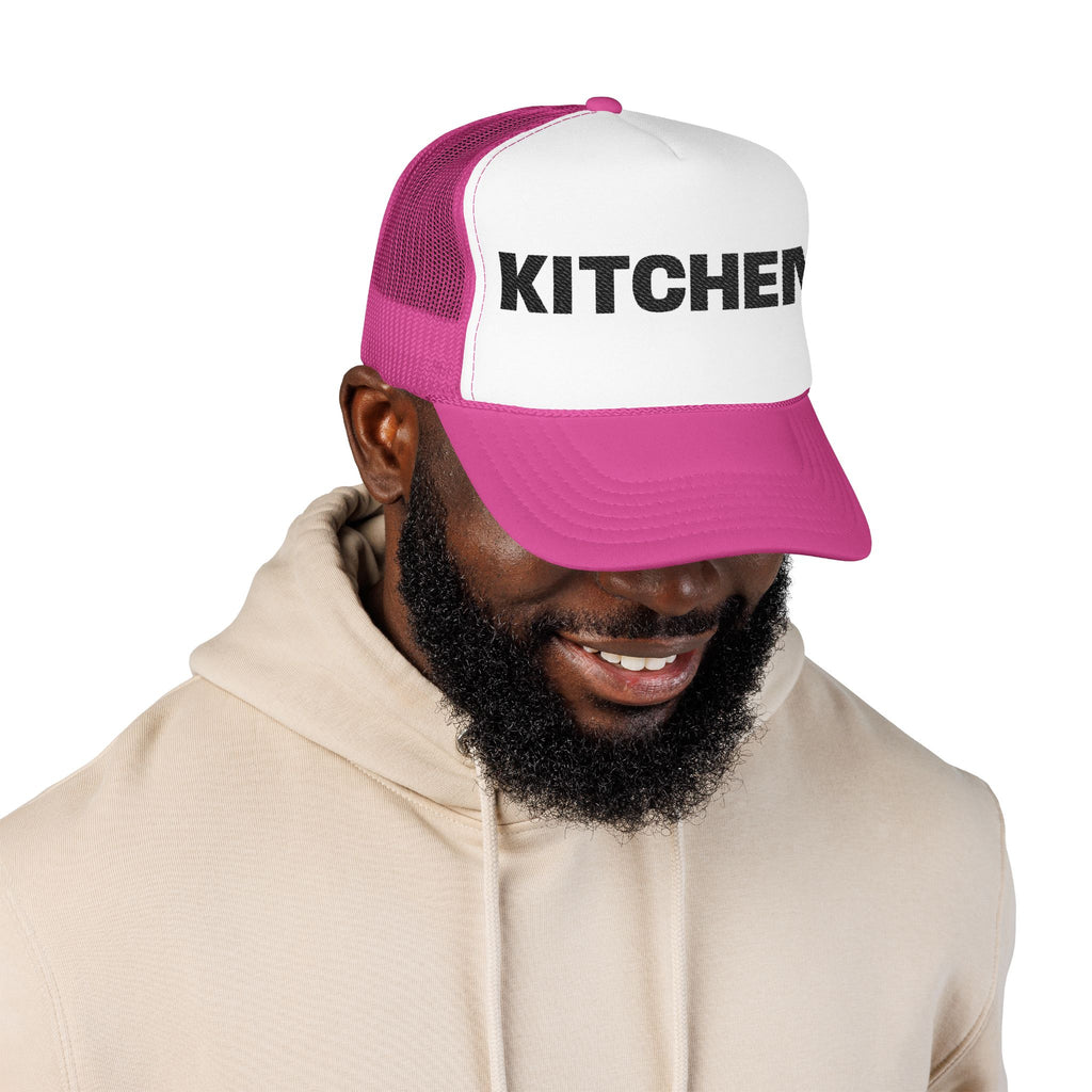 Kitchen Trucker Hat — Retro Foam Front Cap with Bold 'KITCHEN' Text