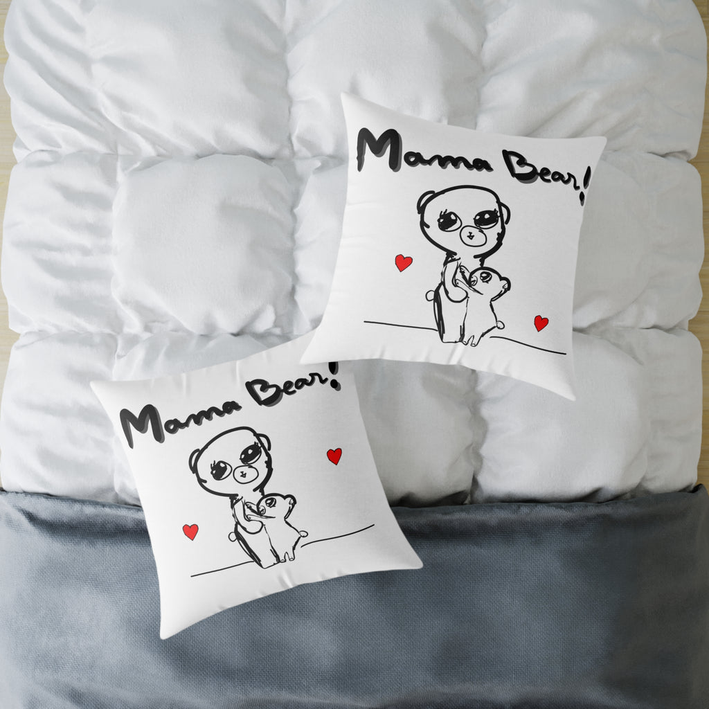 Mama Bear Square Pillow – Cute Mom & Baby Bear Canvas Throw Pillow, Mother’s Day Gift