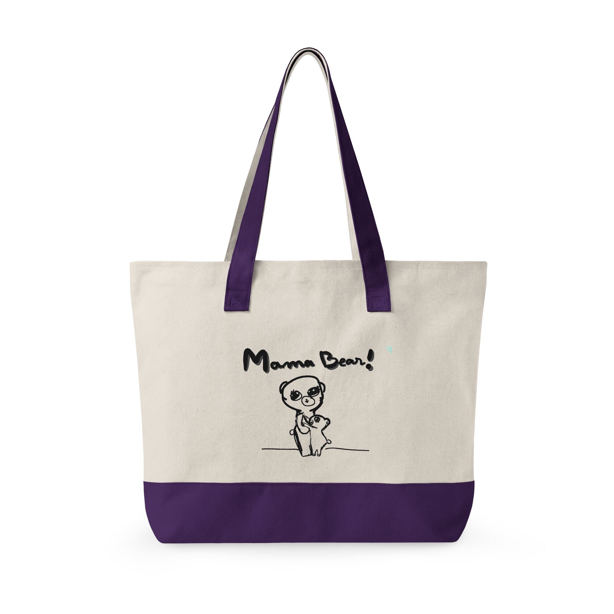 Mama Bear Canvas Tote Bag — Cute Hand-Drawn Mom & Baby Design