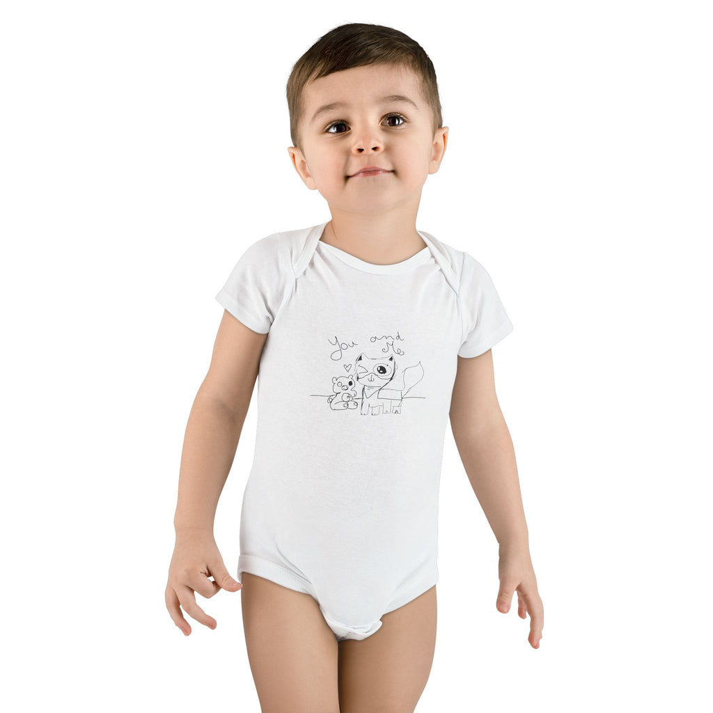 Organic Baby Onesie — Hand-Drawn by an 8 year old girl. Cute Sketch Puppy “You” Newborn Bodysuit