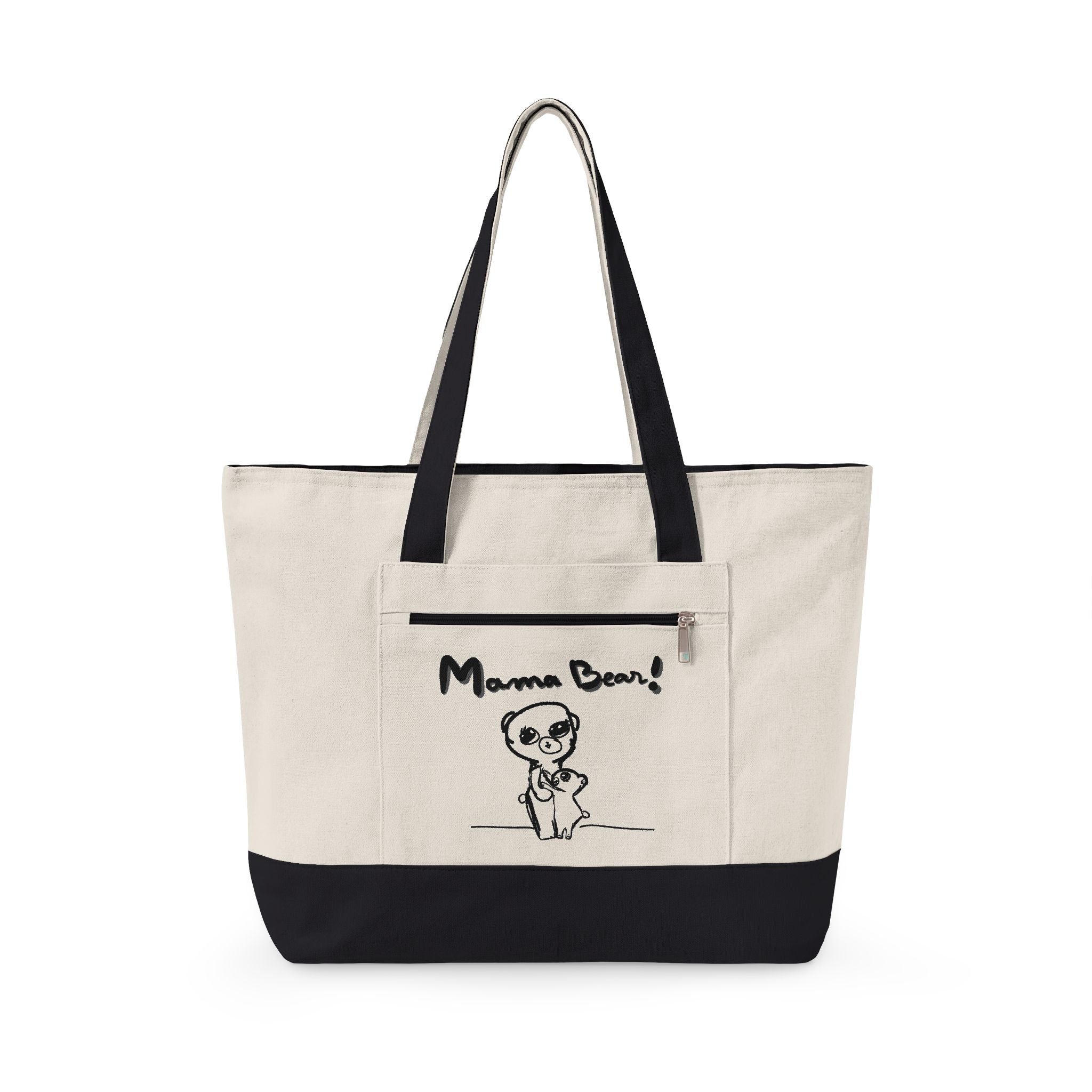 Mama Bear Canvas Tote Bag — Cute Hand-Drawn Mom & Baby Design