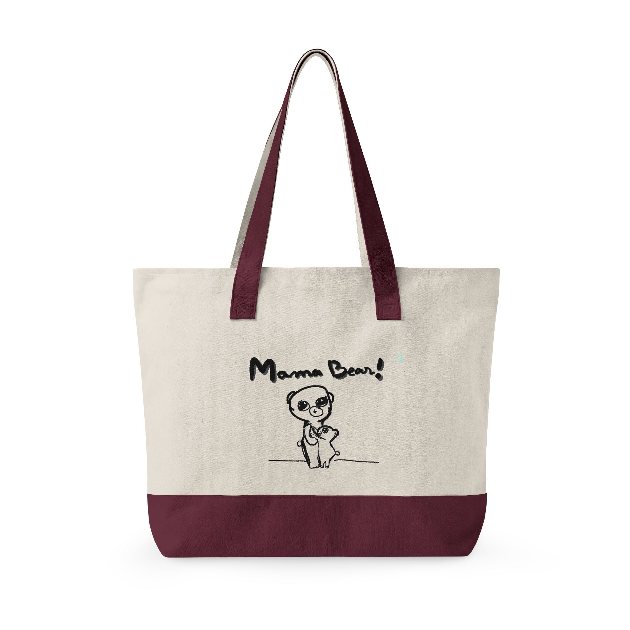 Mama Bear Canvas Tote Bag — Cute Hand-Drawn Mom & Baby Design