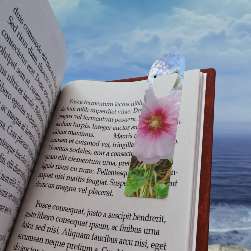 Floral Hollyhock Metal Bookmark — Pink Garden Flower Bookmark with Initial Cutout