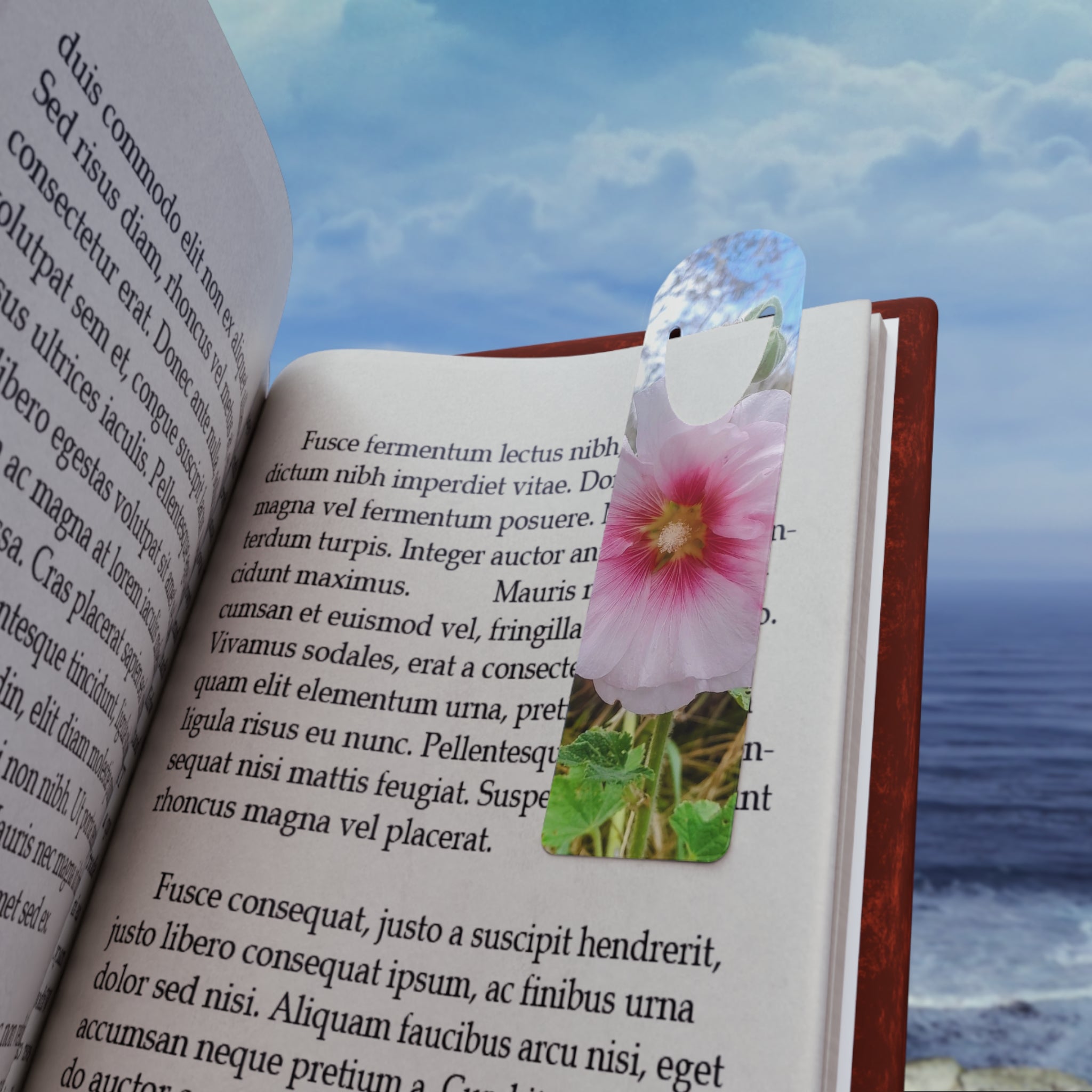 Floral Hollyhock Metal Bookmark — Pink Garden Flower Bookmark with Initial Cutout