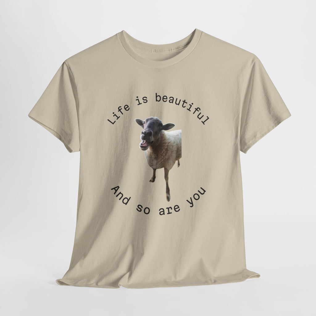 Life Is Beautiful Sheep Tee – 'Life is beautiful and so are you' Positive Graphic T-Shirt