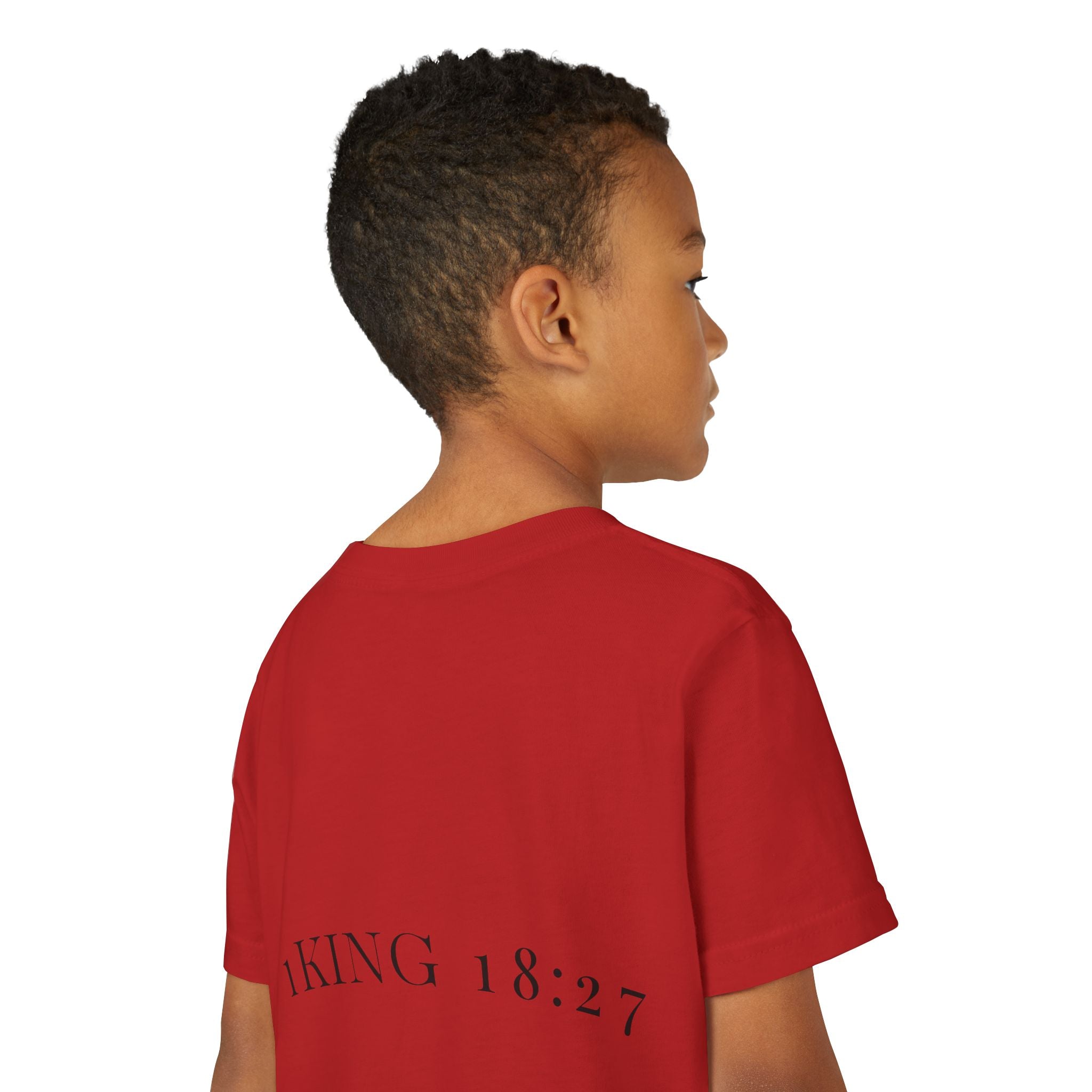 Youth T-Shirt — 1 Kings 18:27 “Don’t Fear Our God Is Strong” (Designed by 12-Year-Old)