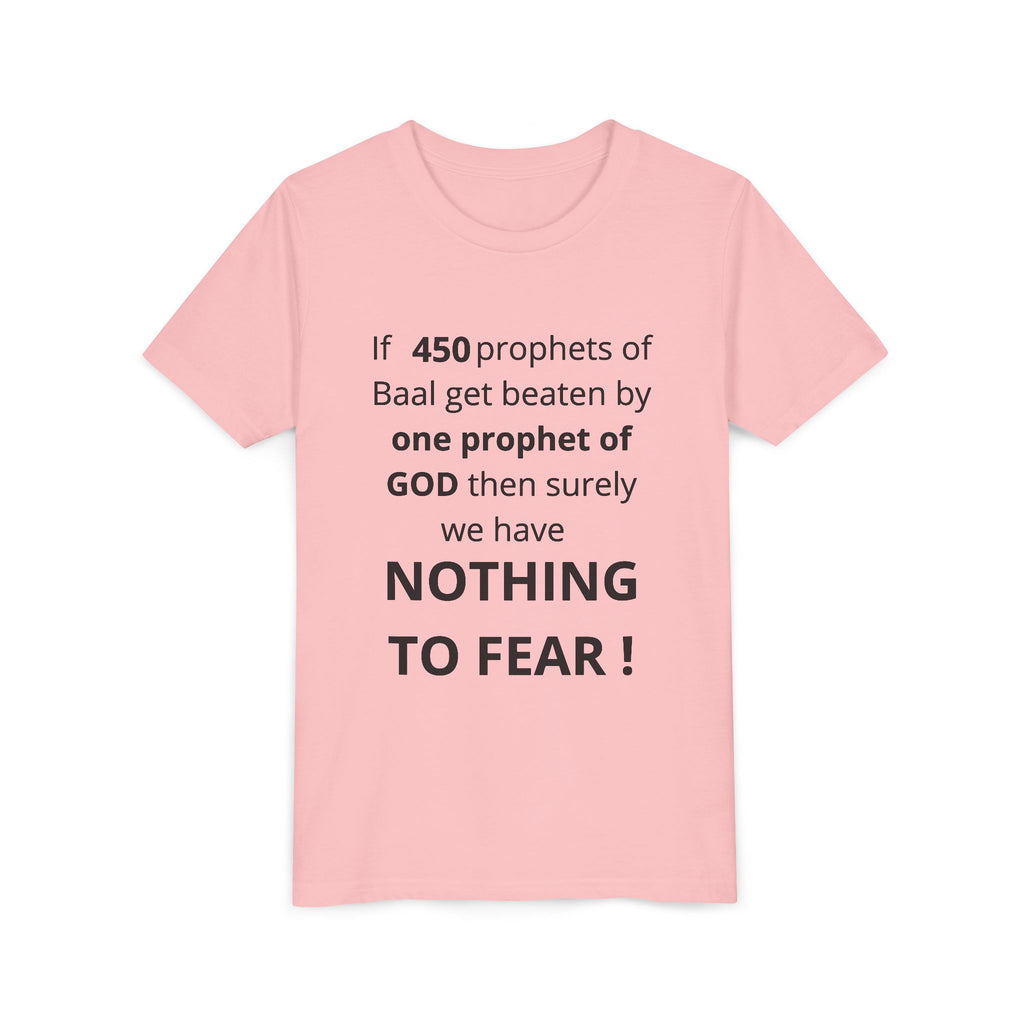Youth T-Shirt — 1 Kings 18:27 “Don’t Fear Our God Is Strong” (Designed by 12-Year-Old)