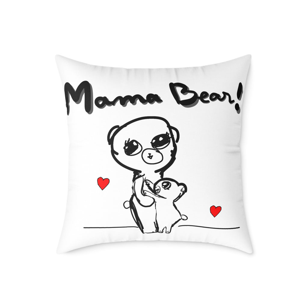 Mama Bear Square Pillow – Cute Mom & Baby Bear Canvas Throw Pillow, Mother’s Day Gift