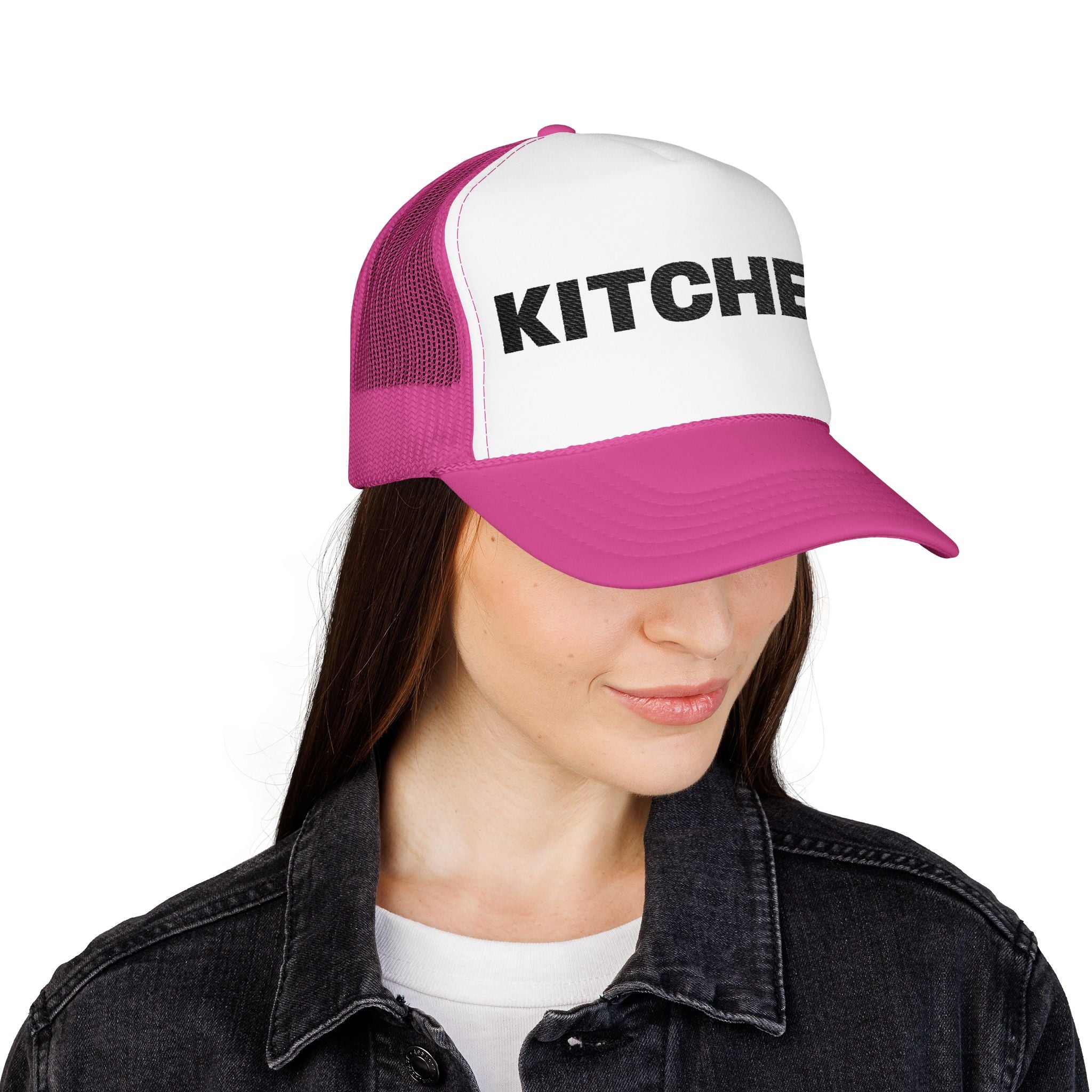 Kitchen Trucker Hat — Retro Foam Front Cap with Bold 'KITCHEN' Text