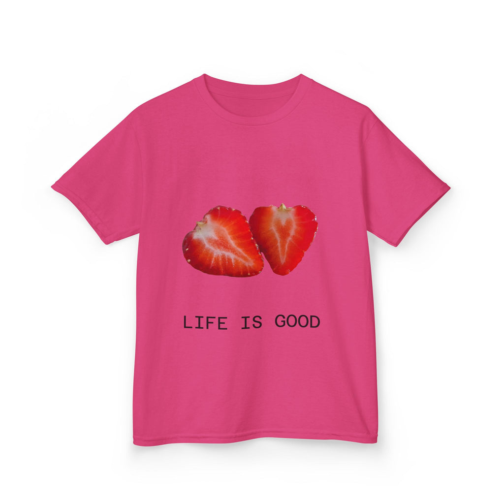 Kids Strawberry Heart Tee — Cute Fruit Graphic Playful Kids T-Shirt