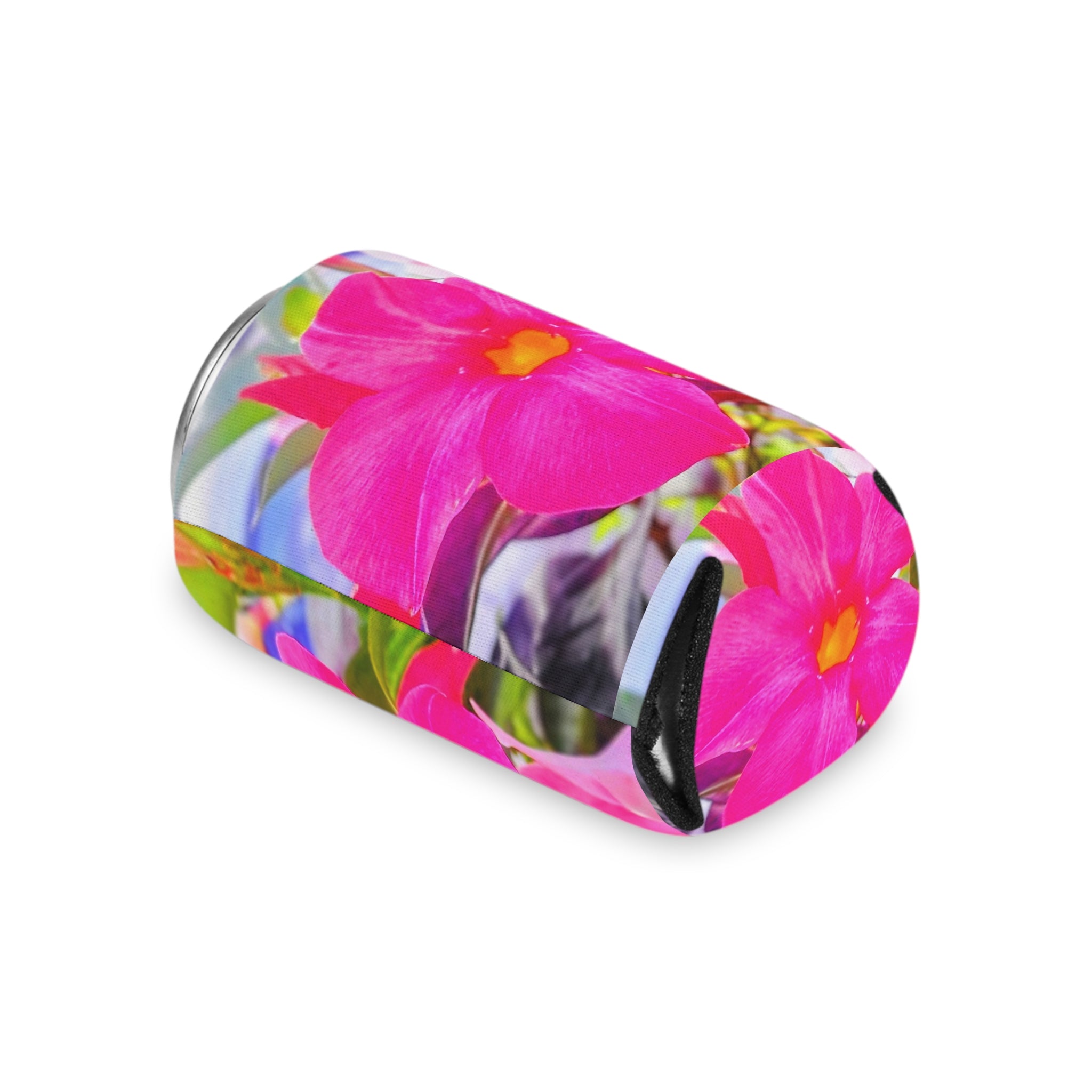 Pink Mandevilla Floral Can Cooler — Tropical Flower Drink Koozie