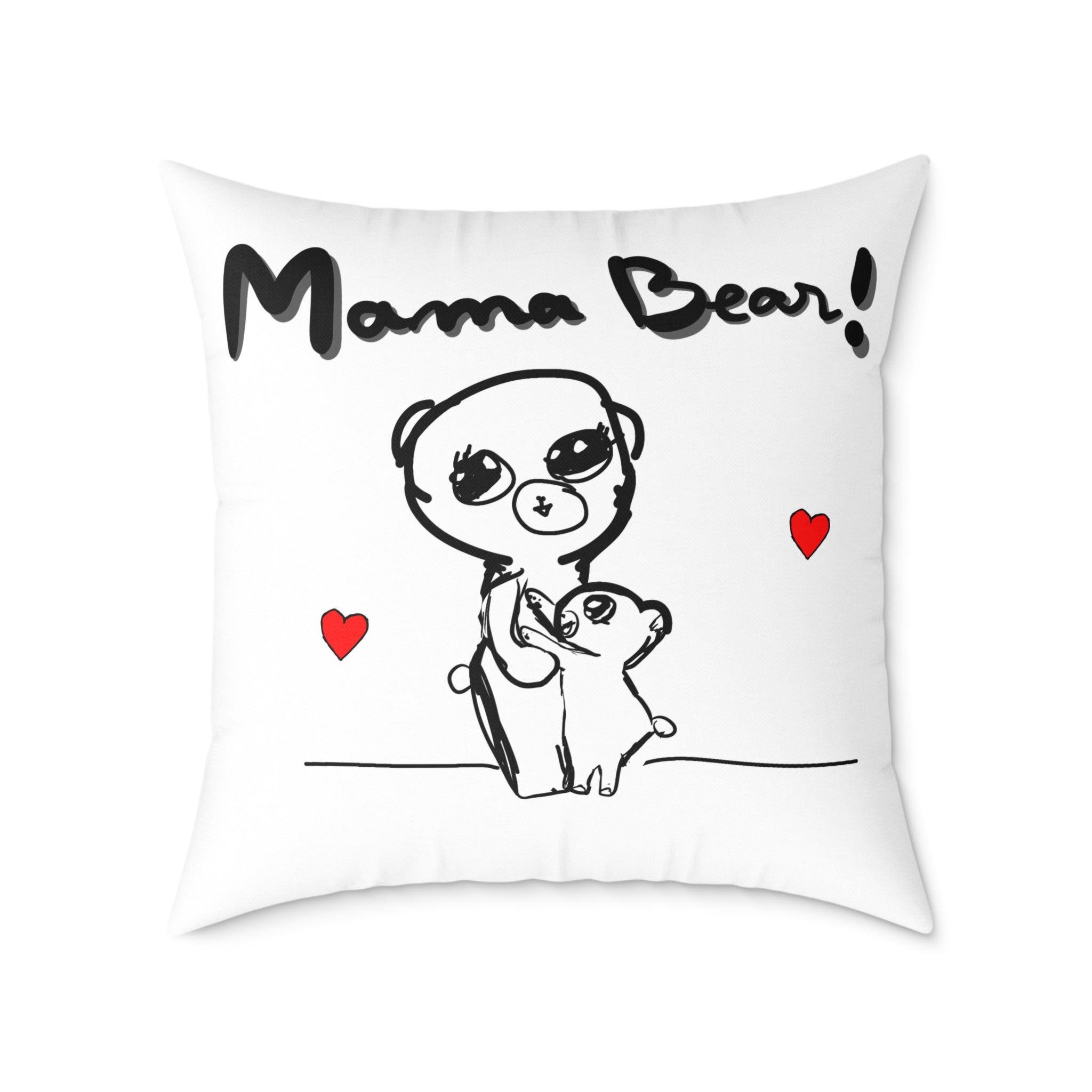 Mama Bear Square Pillow – Cute Mom & Baby Bear Canvas Throw Pillow, Mother’s Day Gift