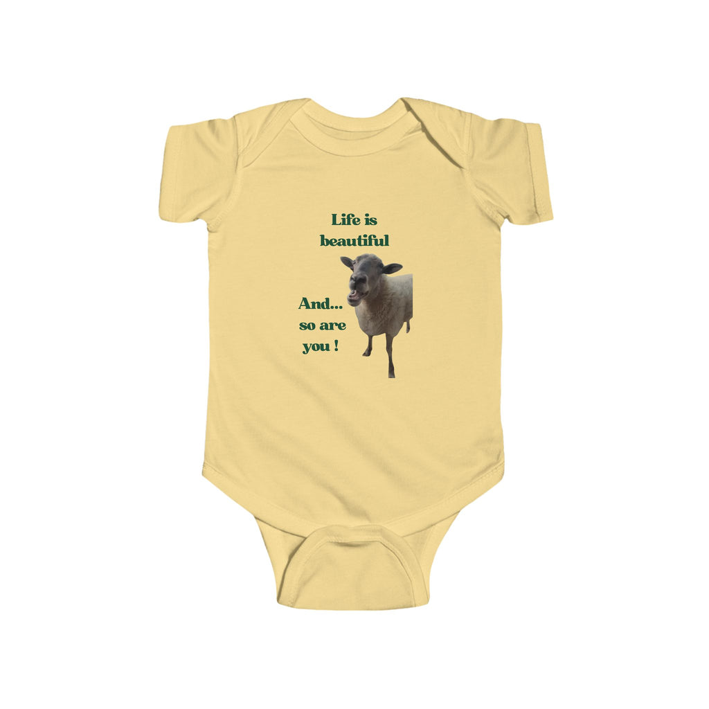 Infant Bodysuit - "Life is beautiful and so are you!" Cute Sheep Baby Onesie