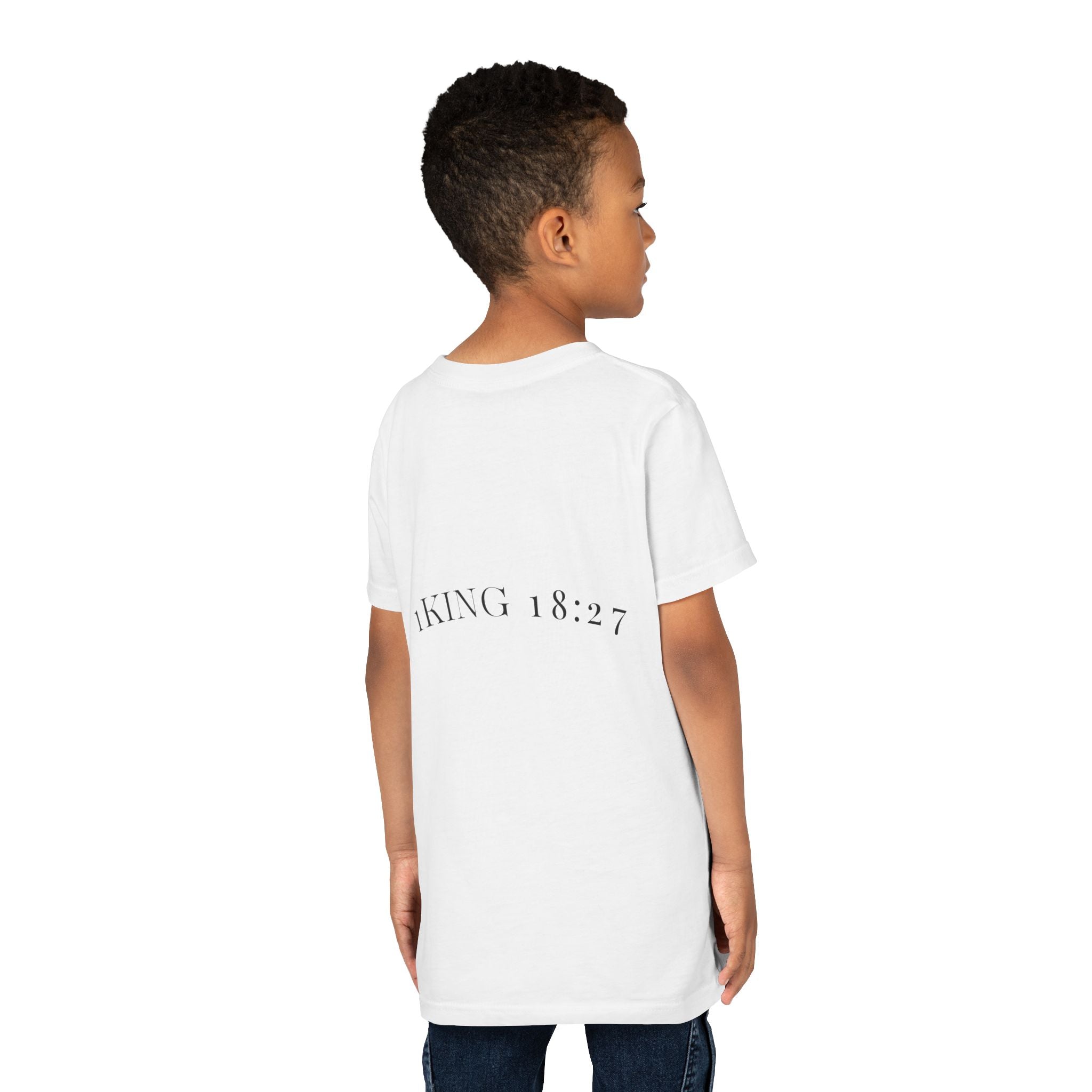 Youth T-Shirt — 1 Kings 18:27 “Don’t Fear Our God Is Strong” (Designed by 12-Year-Old)